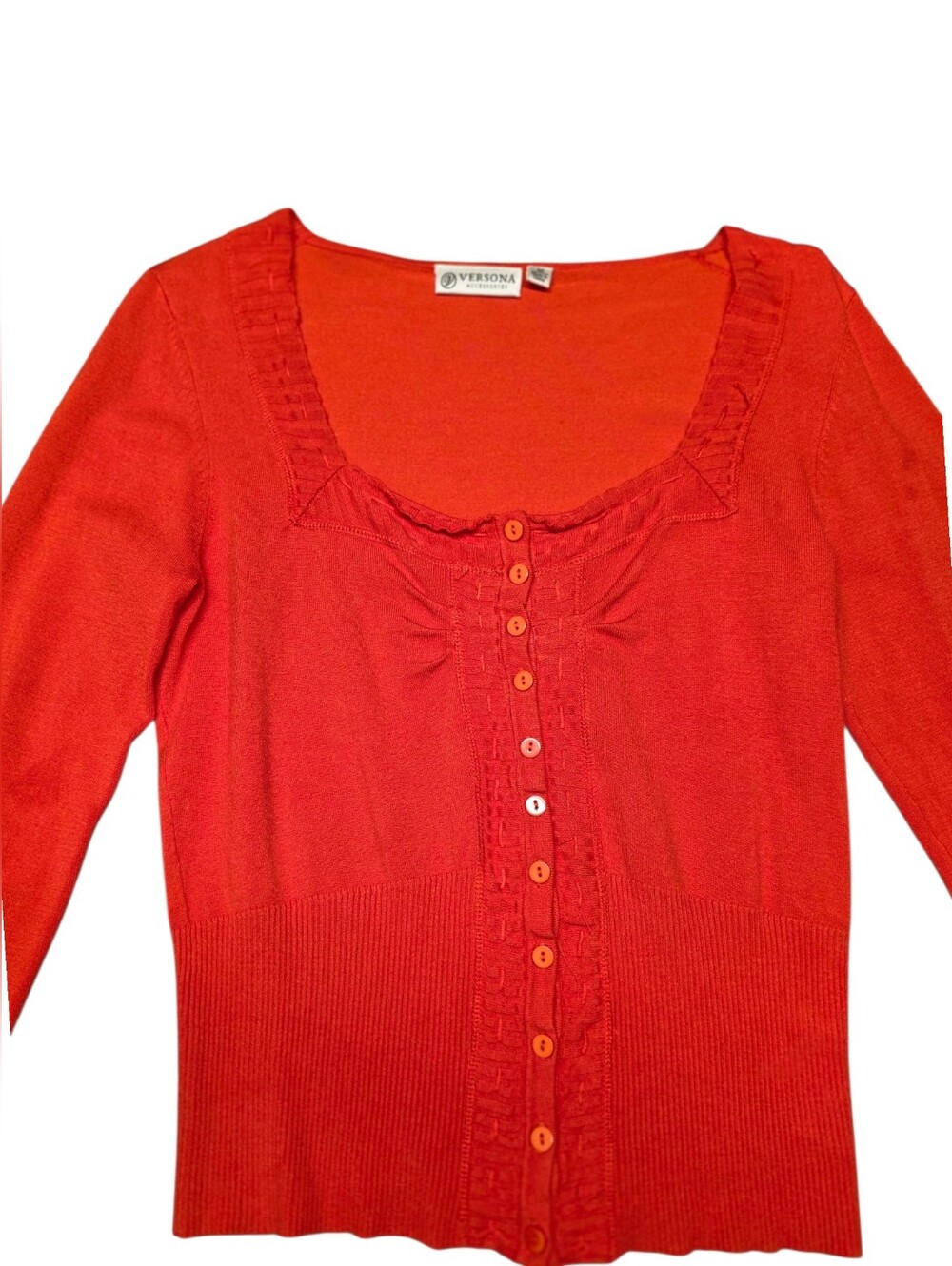 Versona Bright Red Ruffled Button Cardigan Long Sleeves